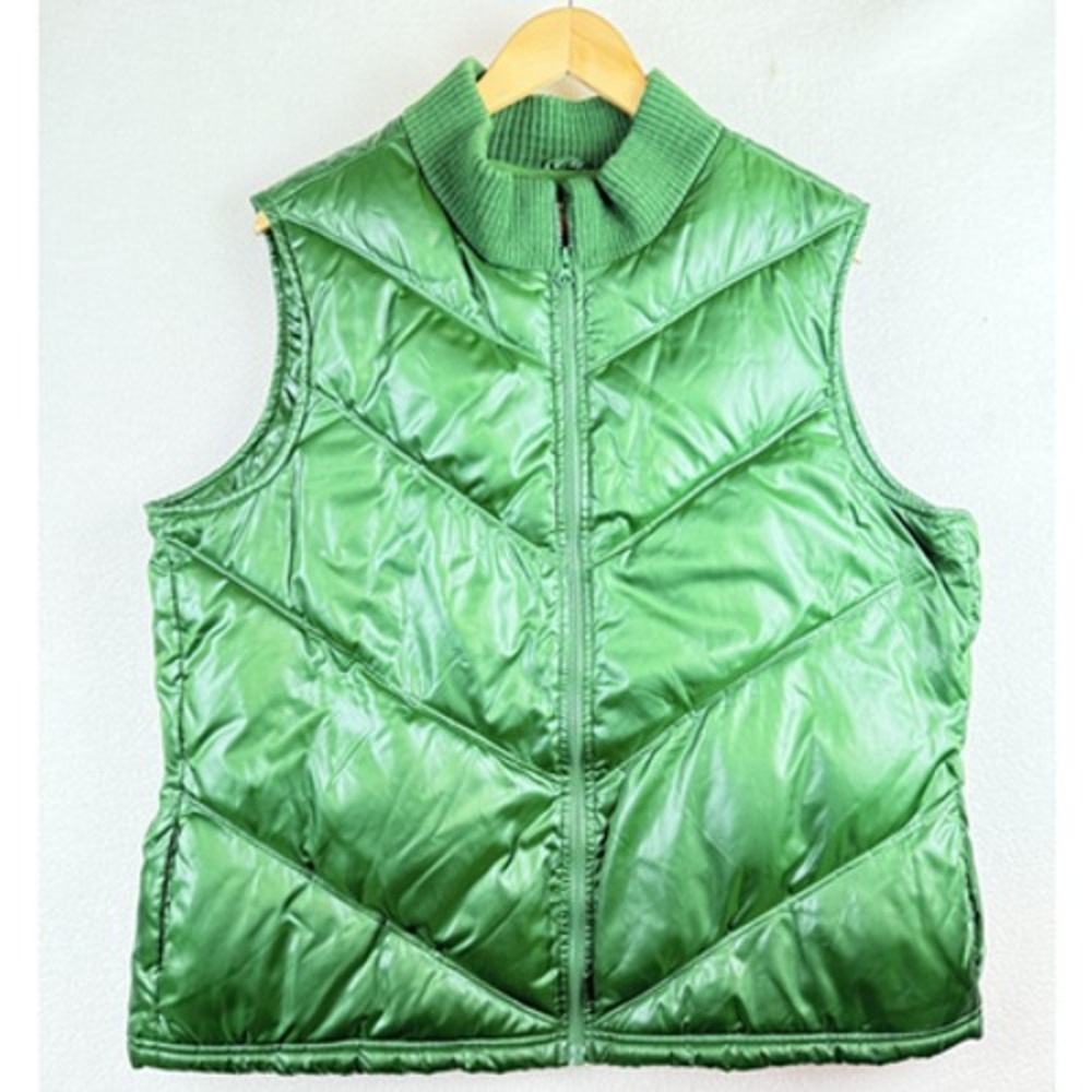Old Navy Vest Womens XXL Green Quilted Puffer Fleece Lined Full Zip Collared